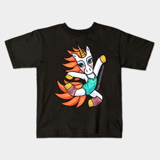 Orange + Teal Dancer Unicorn - Original Illustration Kids T-Shirt